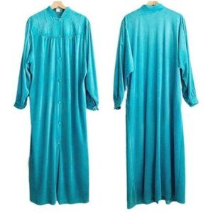 VINTAGE Hunkemoller Button Down Long Robe Blue Velvet Sz L
